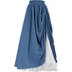 Maxi Long Skirt Double Layered Blue